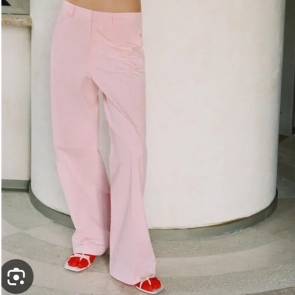 NWT Zara Light Pink Straight Leg High Waist Baggy Trousers Pants - M - Picture 2 of 16